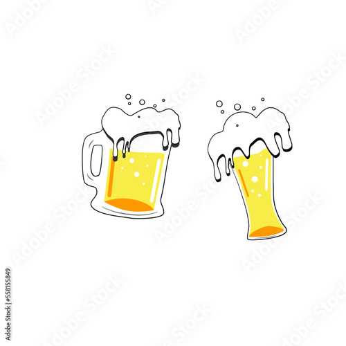 glass of beer bottle up craft draft beer with bubble party illustration