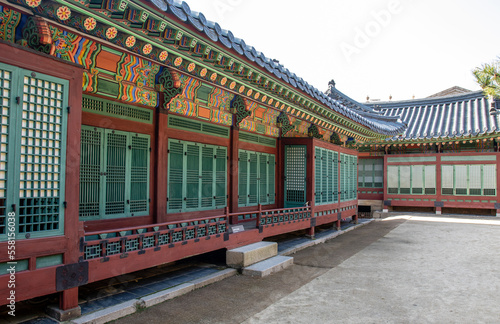 Colorful exterior of a wooden paviliion, Deoksugung Palace, Seoul,, South Korea, Asia photo