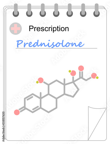 Medical prescription pad. Simplified formula icon of prednisolone.
