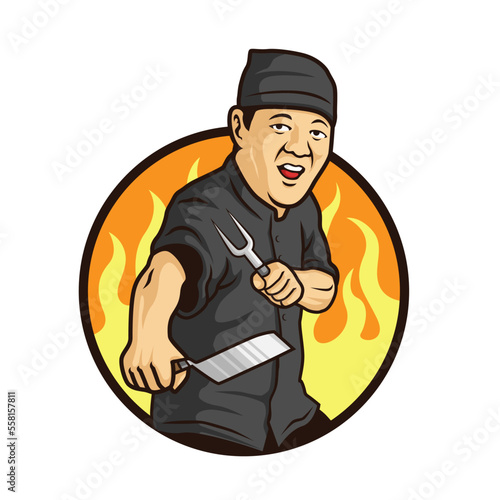 the hibachi chef mascot logo vector illustration