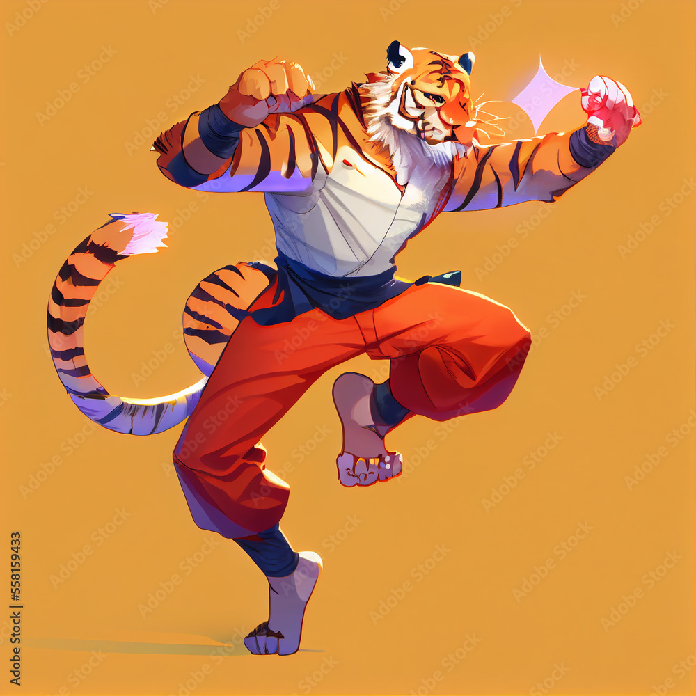 Cartoon kung fu tiger ai art Stock Illustration | Adobe Stock