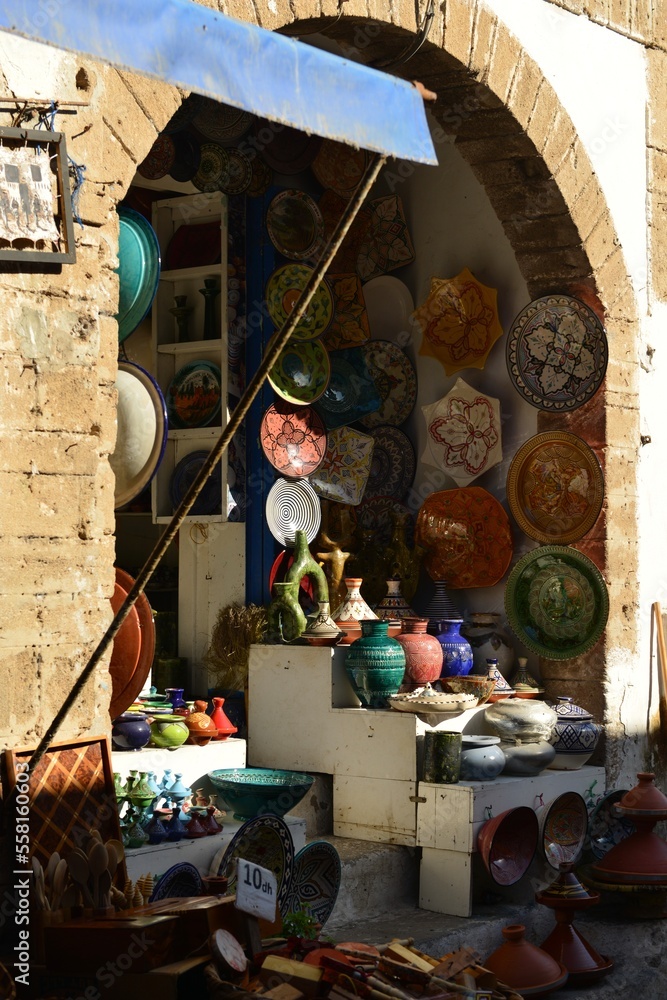 Essaouira,Morocco,Africa- a ceramic stall in the souk of the city Medina.