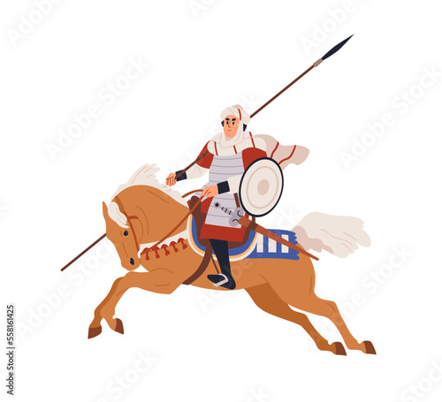 Arab warrior, armored horse rider. Arabian mounted soldier riding horseback. ...