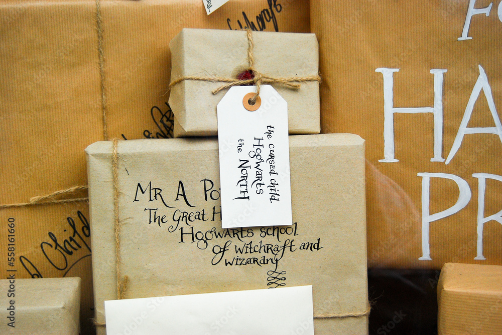 Fototapeta premium Display in a bookstore window advertising the latest Harry Potter novel in Norwich, England on August 2,2016