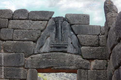 Lion's gate of the citadel of Mycenae, Peloponnese Greece photo