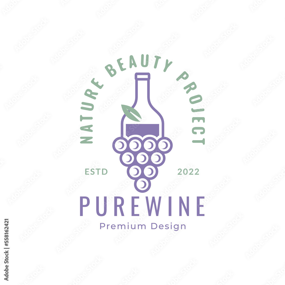 pure wine fresh drink pure ecological logo design graphic abstract 