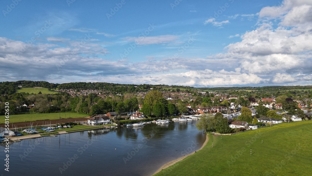 River Thames at Bourne End , UK Buckinghamshire Drone, Aerial, view from air, birds eye view,