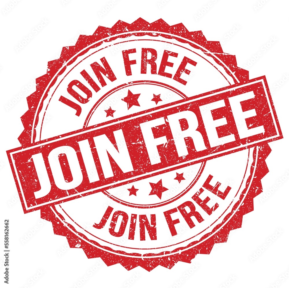 JOIN FREE text on red round stamp sign JOIN FREE text on red round stamp sign