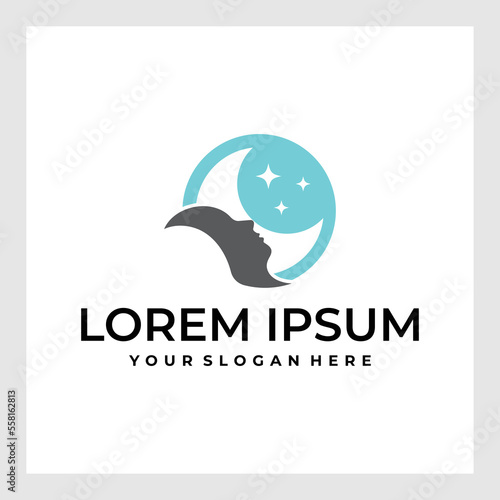 Beautiful moon logo with female face template vector