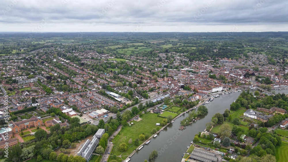 HIgh angle drone aerial Henley on Thames  Oxfordshire UK