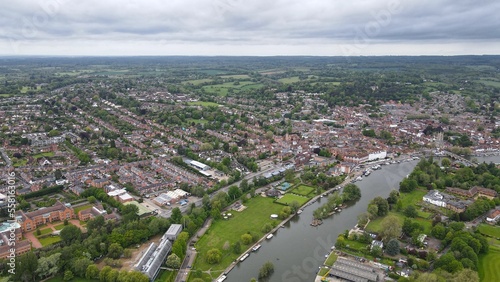 HIgh angle drone aerial Henley on Thames Oxfordshire UK