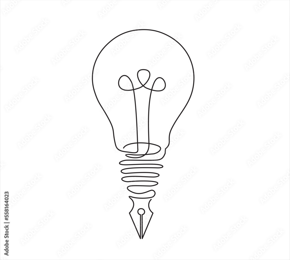 One continuous line of pen with Light Bulb, creative idea for business and education vector Logo Template Illustration Design. One continuous line of pen with Light Bulb, creative idea for business and education vector Logo Template Illustration Design.