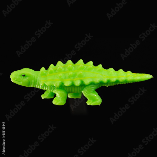 Ankylosaurus toy closeup on black background