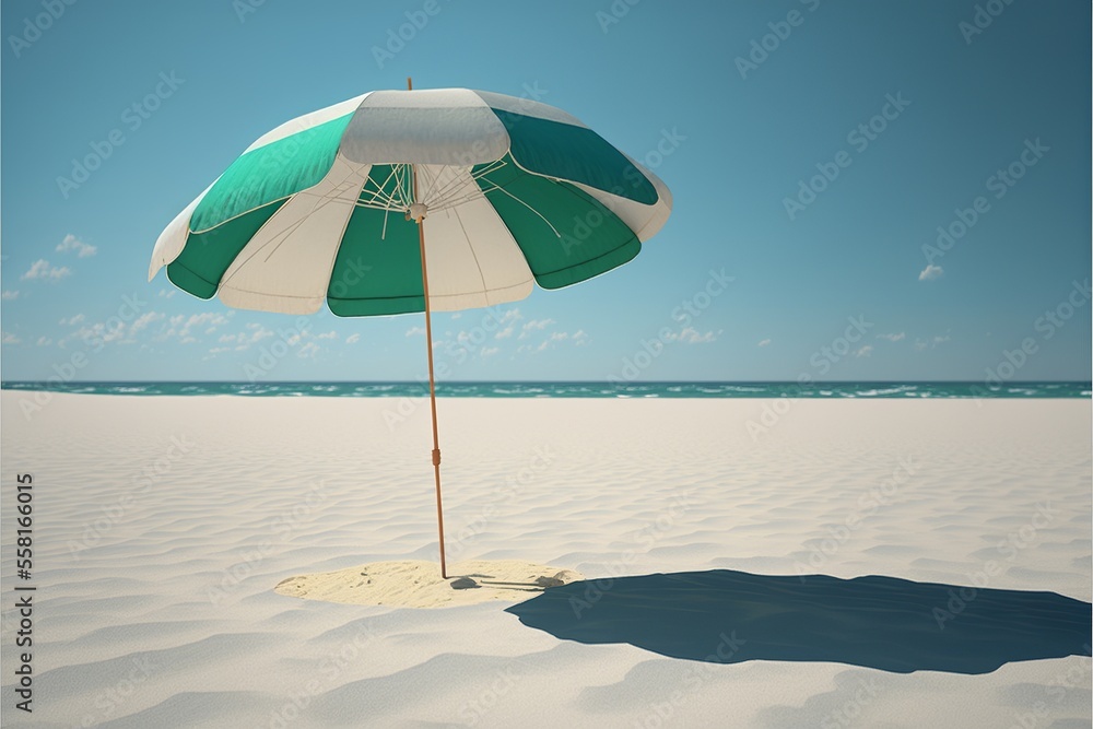 Umbrella on the beach commar in the background.. Generative AI