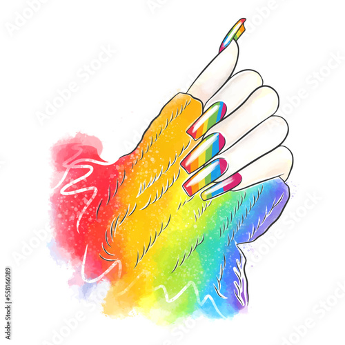 Rainbow color, manicure design, long nails, doodle