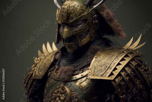 Samurai warrior in golden armor. AI