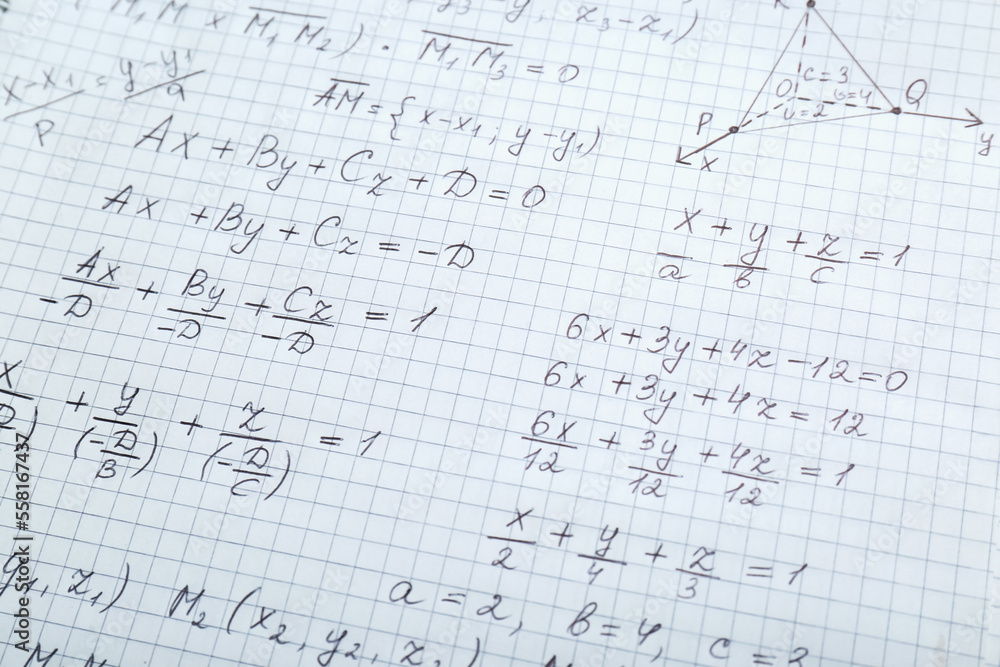 Sheet of paper with many different mathematical formulas Sheet of paper with many different mathematical formulas