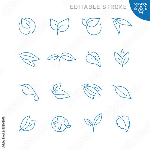 Leaf related icons. Editable stroke. Thin vector icon set
