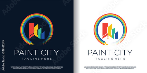 painting logo design with creative unique style premium vector