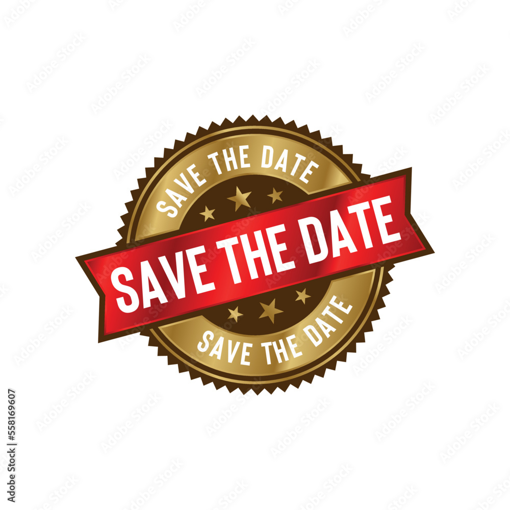 Obraz premium Save the Date Seal Emblem Ribbon Vector Template