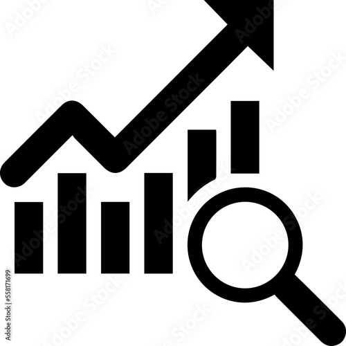 Magnifying glass and graph business design icon. Editable vector illustration outline stroke. Transparent background.