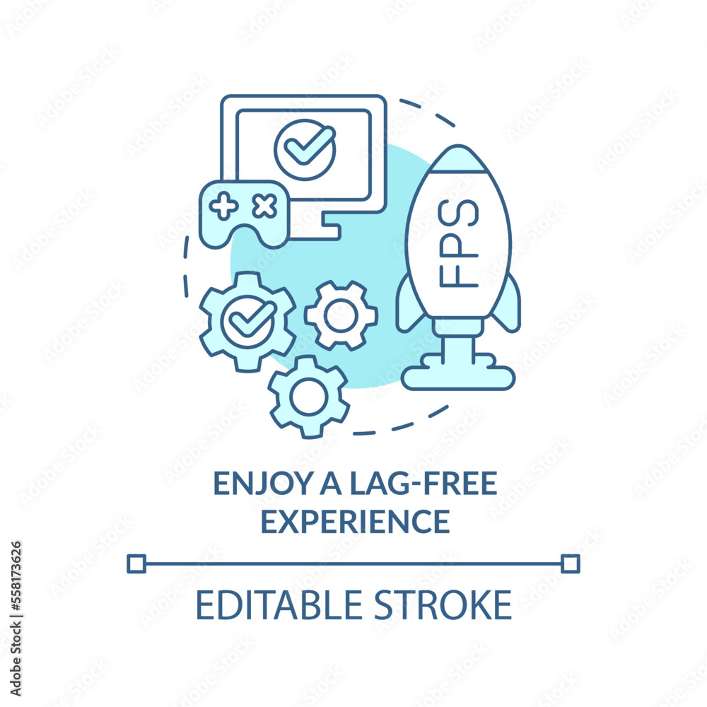 Enjoy lag-free experience turquoise concept icon. Gaming without bugs abstract idea thin line illustration. Isolated outline drawing. Editable stroke. Arial, Myriad Pro-Bold fonts used Enjoy lag-free experience turquoise concept icon. Gaming without bugs abstract idea thin line illustration. Isolated outline drawing. Editable stroke. Arial, Myriad Pro-Bold fonts used