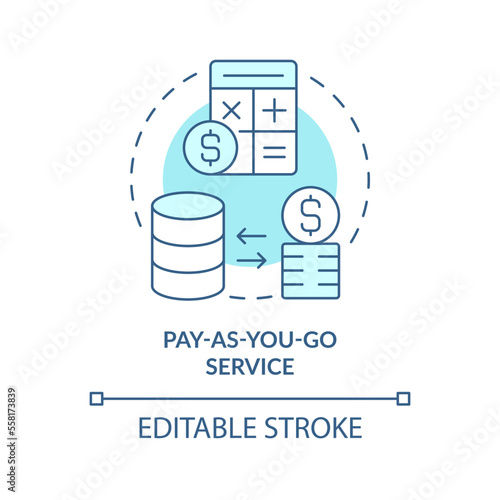 Pay as you go service turquoise concept icon. Serverless computing abstract idea thin line illustration. Isolated outline drawing. Editable stroke. Arial, Myriad Pro-Bold fonts used