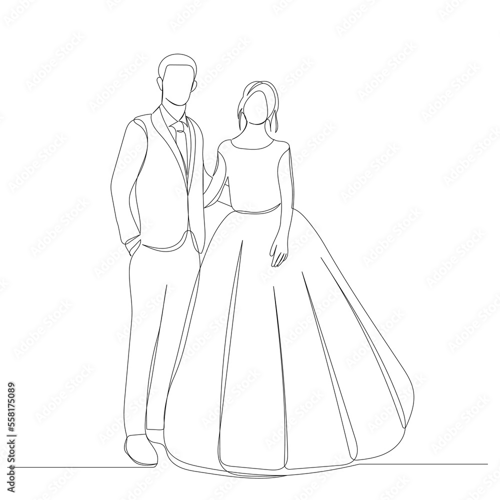 bride and groom, wedding sketch continuous line drawing, vector bride and groom, wedding sketch continuous line drawing, vector