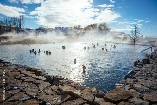 Island, Secret Lagoon im Winter
