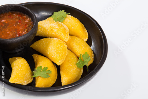 Colombian empanada - on the white background.traditional colombian food