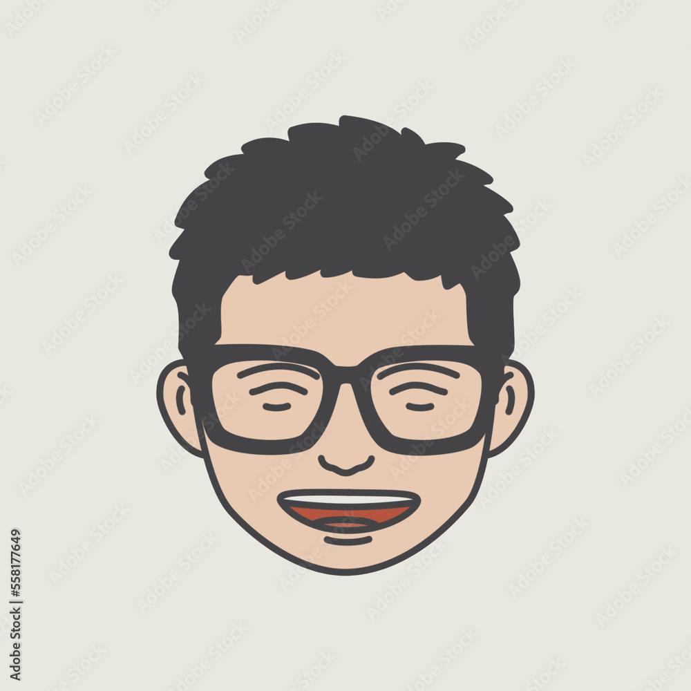 laughing human face icon, flat cartoon style illustration