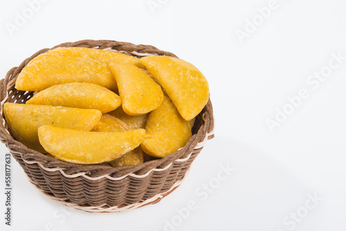 Colombian empanada - on the white background.traditional colombian food