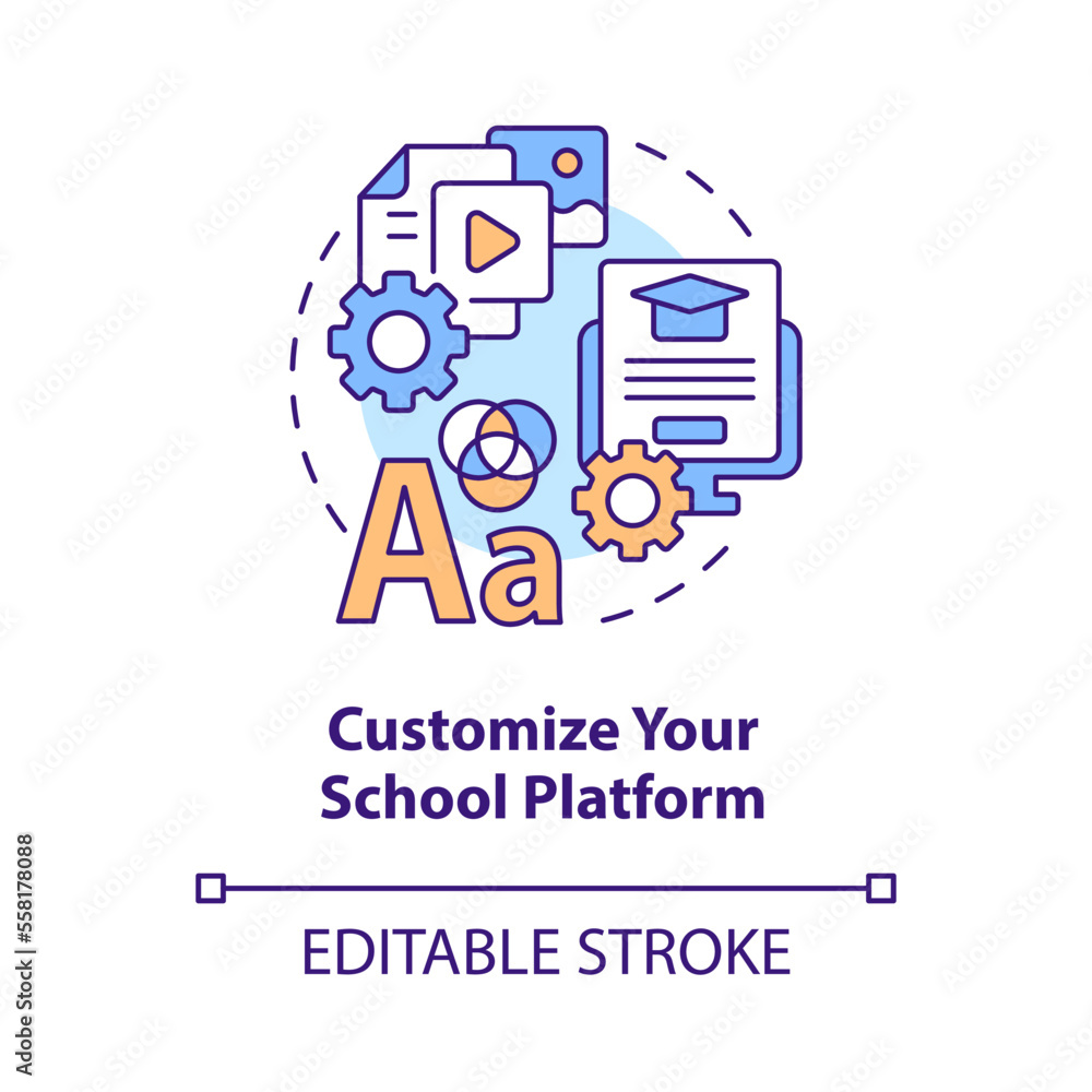 Customize your school platform concept icon. Launching school LMS abstract idea thin line illustration. Isolated outline drawing. Editable stroke. Arial, Myriad Pro-Bold fonts used