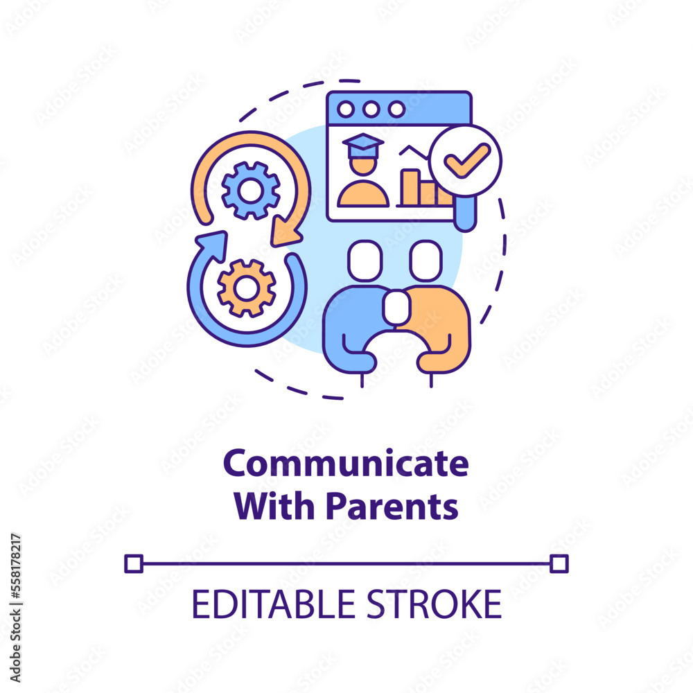 Communicate with parents concept icon. Launching school learning management system abstract idea thin line illustration. Isolated outline drawing. Editable stroke. Arial, Myriad Pro-Bold fonts used Communicate with parents concept icon. Launching school learning management system abstract idea thin line illustration. Isolated outline drawing. Editable stroke. Arial, Myriad Pro-Bold fonts used
