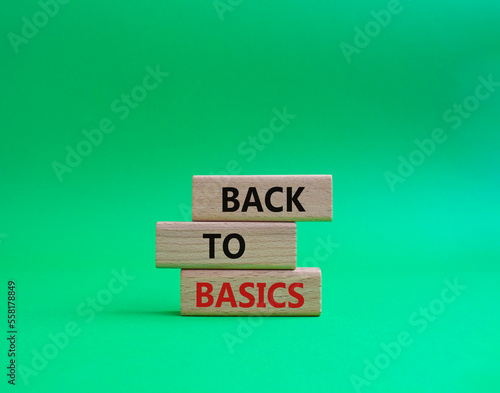 Back to basics symbol. Concept word Back to basics on wooden blocks. Beautiful green background. Business and Back to basics concept. Copy space