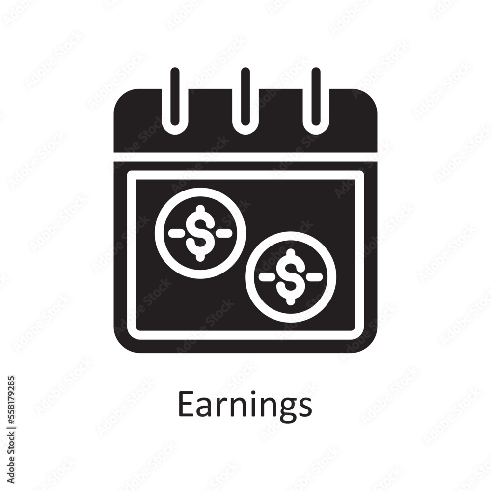 Earnings Vector Solid Icon Design illustration. Business And Data Management Symbol on White background EPS 10 File Earnings Vector Solid Icon Design illustration. Business And Data Management Symbol on White background EPS 10 File
