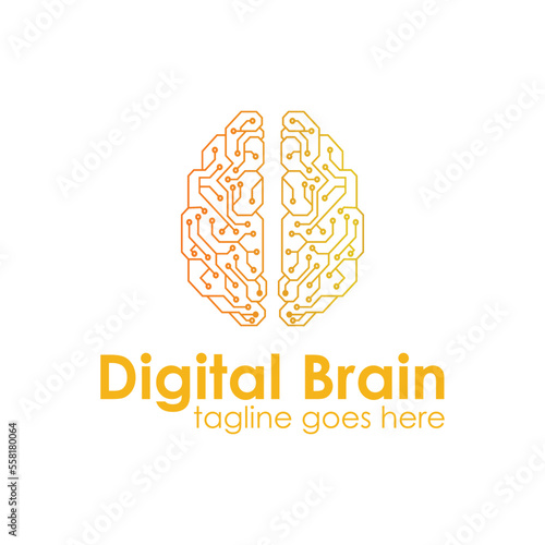 Digital Brain Logo Design Template with Brain icon and Digital icon. Perfect for business, company, mobile, app, Restaurant, icon, etc