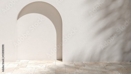 Arched interior walls with empty space for product presentation and advertising media, the concept of minimalist Mediterranean interiors. and contemporary interiors. 3d rendering