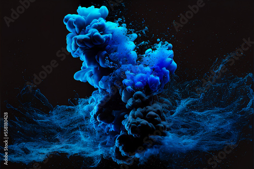 blue smoke dispersion on a black background, generative ai