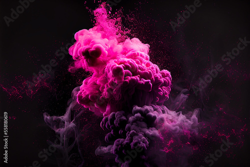 pink liquid dispersion on a black background, generative ai © Loks