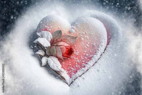 Herz und Rose im Schnee - ai generiert