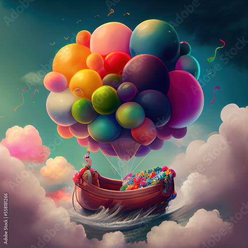 Generative AI: illustration of a boat with the colors of the rainbow