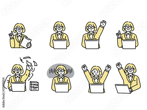パソコンで仕事をする女性(残業、エリート、忙しい、ミス、説明、ガリ勉、仕事終わり) A woman who works on a computer.Overtime, Elite, Busy, Miss, Explanation, Study, End of Work.