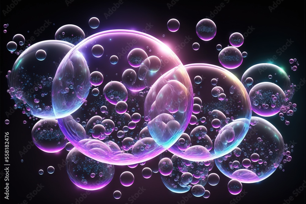 a bunch of soap bubbles floating in the air on a black background with ...