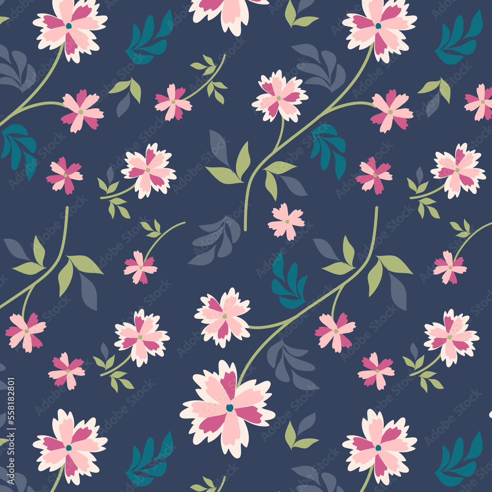 Pink Flower and Green Leaf Allover Seamless Pattern Design Artwork Pink Flower and Green Leaf Allover Seamless Pattern Design Artwork