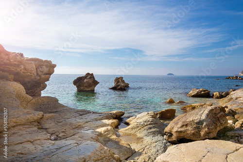 View of rocks, bays, clear sea - natural background, Spain, Costa Blanca