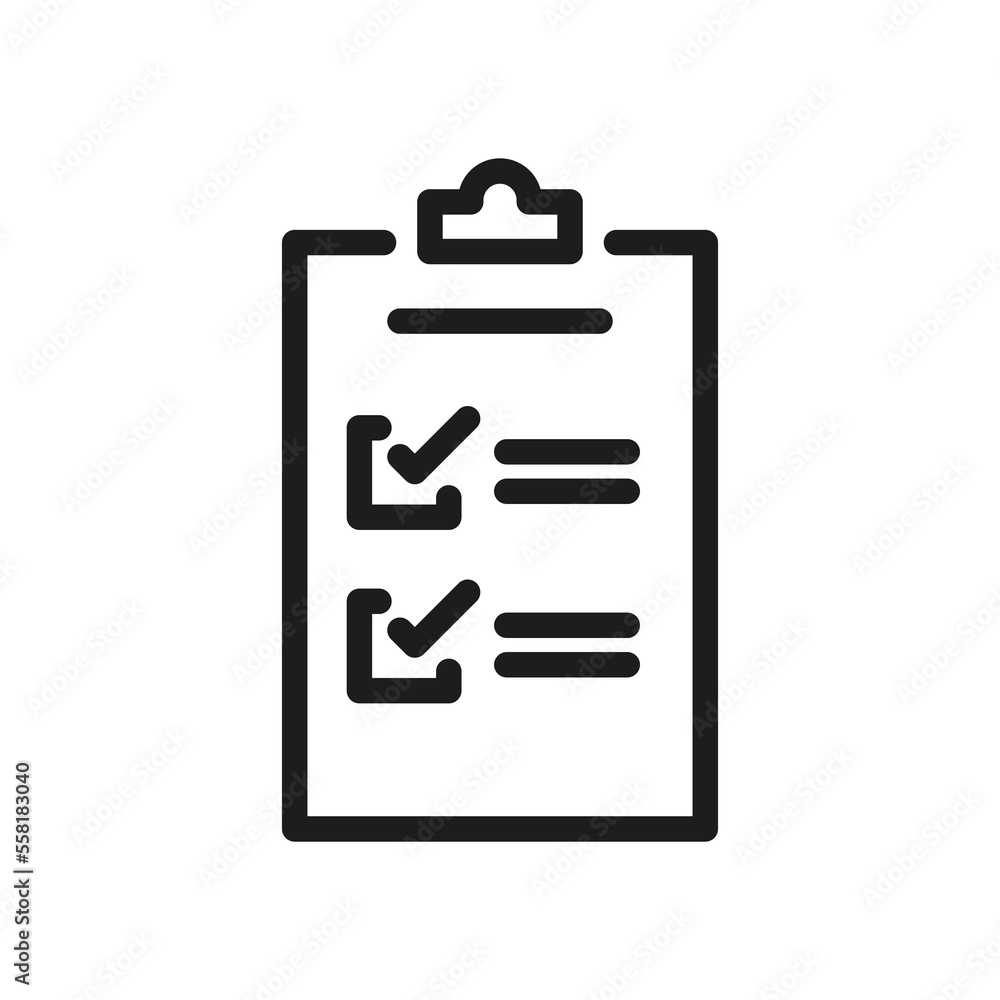 Obraz premium Clipboard with checklist outline icon