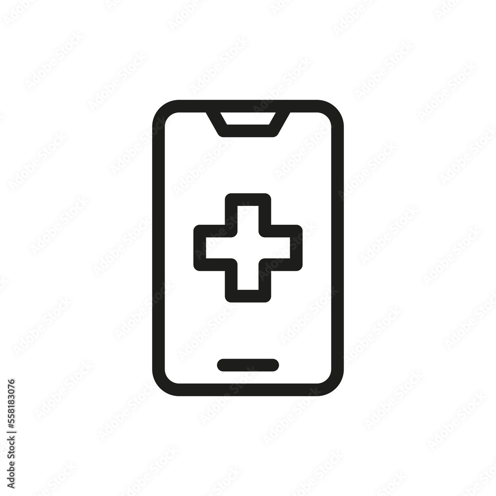 Smartphone with First aid kit in line icon Smartphone with First aid kit in line icon