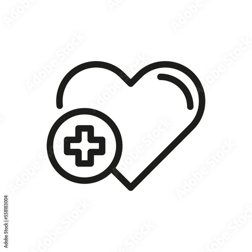 Heart and medical cross line icon