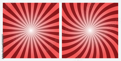 Dark red sunburst background set. Retro style gray color radial and spiral sunbeam rays background, pattern, wallpaper. Vector Illustrations. © cnh